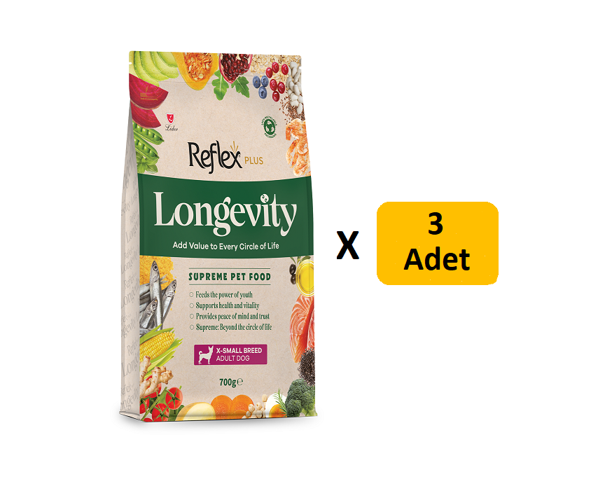 Reflex Plus Longevity X-Small Yetişkin Köpek (Ekstra Küçük Irk) 700g x 3 Adet 