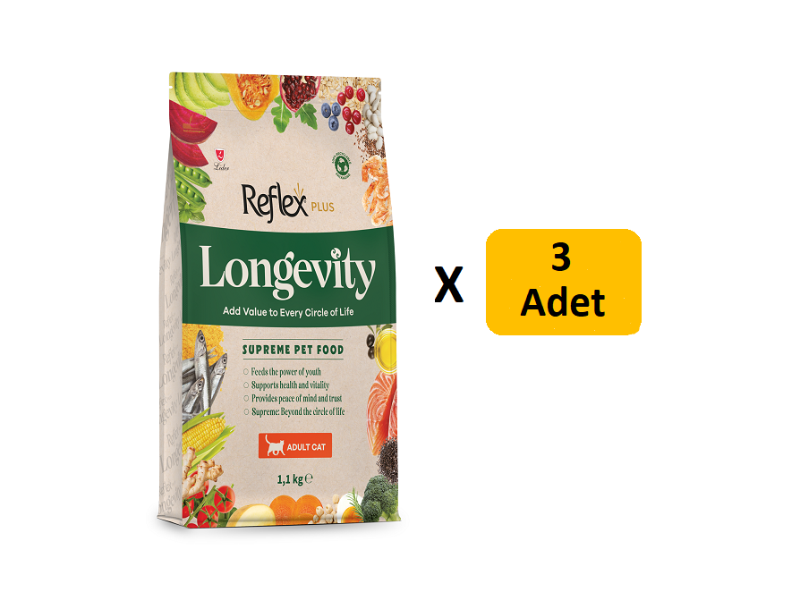 Reflex Plus Longevity Tavuklu Yetişkin Kedi Maması 1.1 kg x 3 Adet